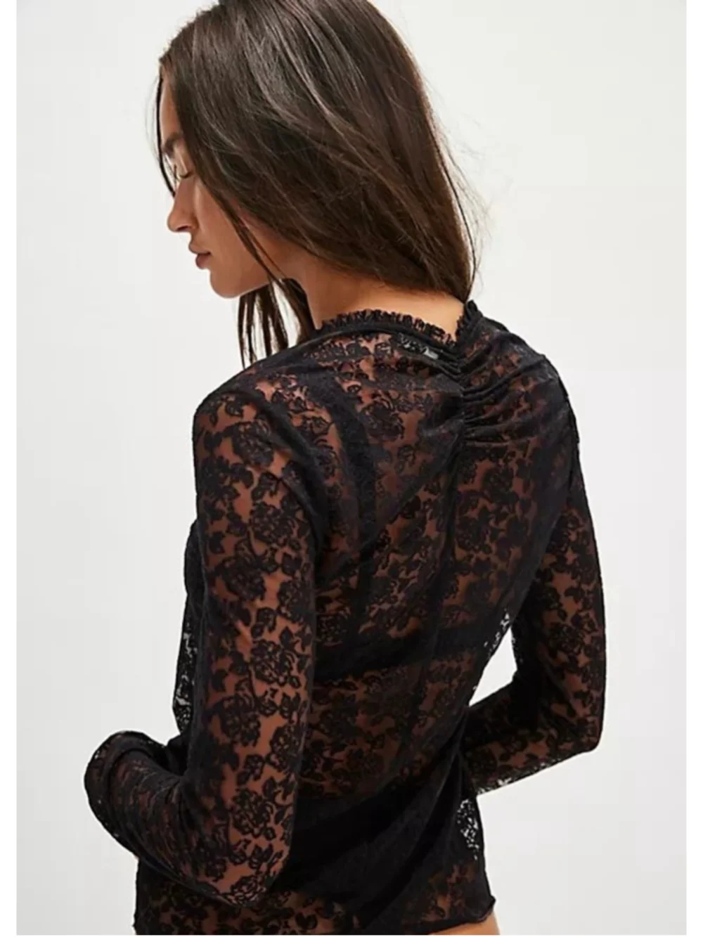 Free People Turning Heads Lacy Top XS Black Floral Lace Sheer Mesh NWT